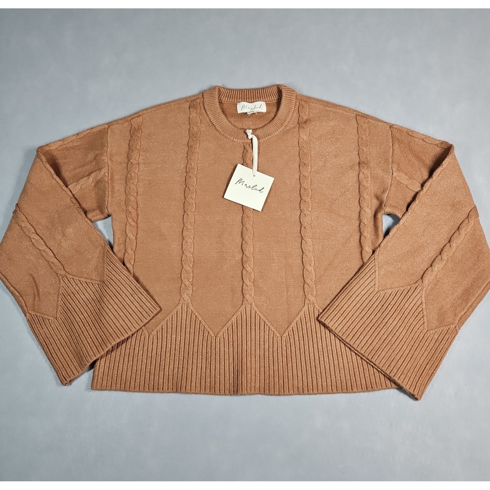 Marled Womens Brown Cable Knit Bell Sleeve Sweater Size XS NWT